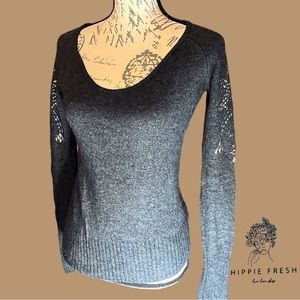 Silence + Noise Gray Angora & Wool Blend Embellished Sleeve Pullover Sweater S
